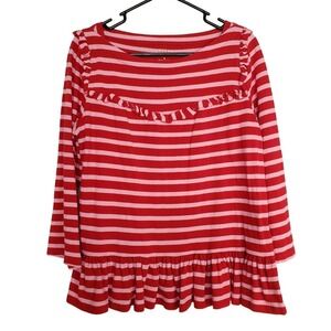 Kate Spade Broome Street Peplum Top Red Pink 3/4 Sleeve Ruffled Preppy Casual Lg
